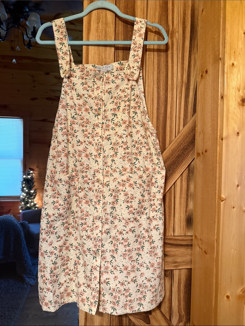 Pinafore Midi Dress in Cream and Pink Floral